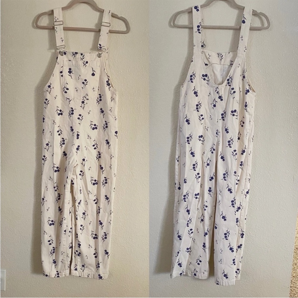 ZARA The Jackie Bib Jumpsuit Overalls In Denim Floral Blogger Fave